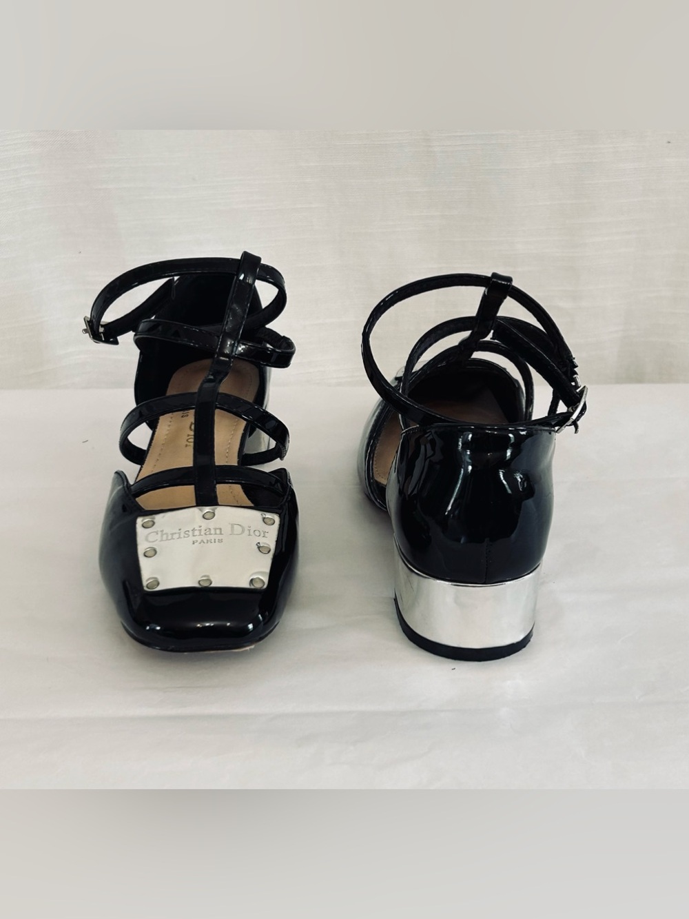 Christian Dior Patent Leather Strappy Mary Jane's w/ Silver Leather Name Plate - Picture 7 of 11